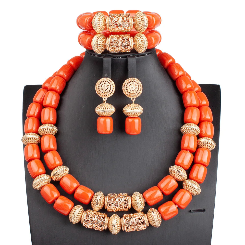 Long Fashion Wedding Beads Necklace White Artificial Coral Bridal Jewelry Sets African Beads Jewelry Set  ABK261
