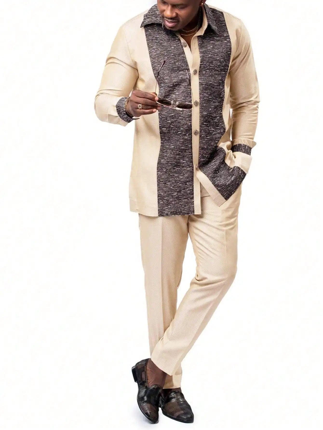 Mans Tracksuits Suits Set Kaftan Embroidered Long Sleeve Tops Pants 2Pcs Set Outfits Wedding Wear African Ethnic Casual Clothing