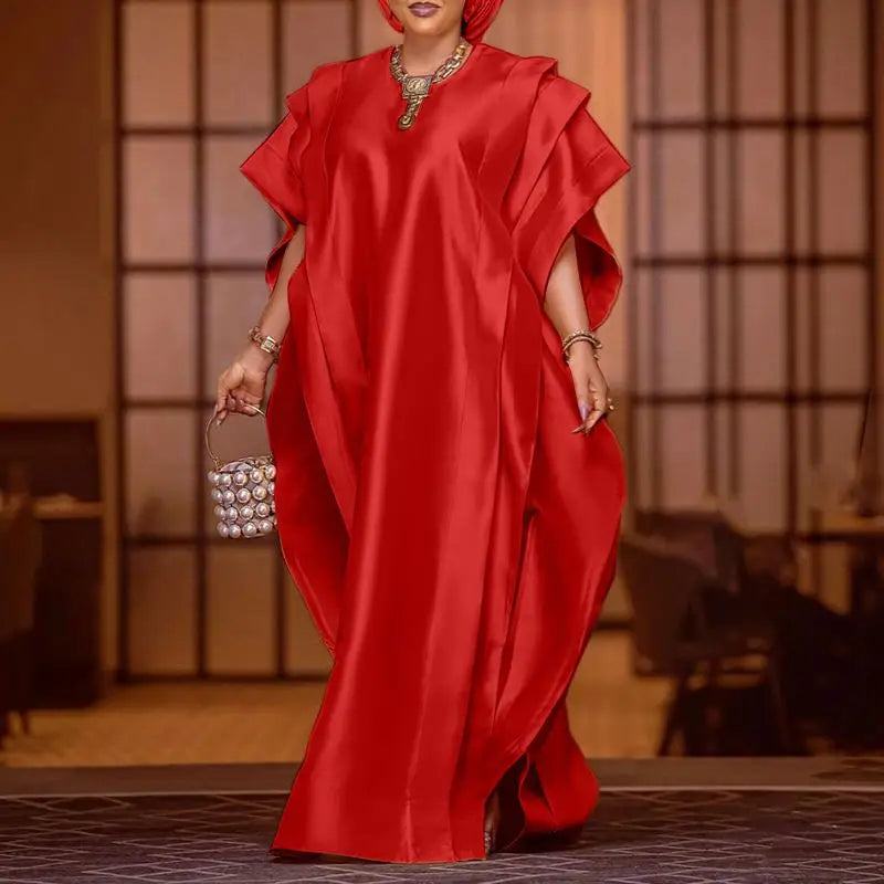 VONDA Oversize Women Maxi Dress Elegant Short Sleeve Ruffled Satin Silk Party Sundress 2024 Casual Loose Solid Color Summer Robe