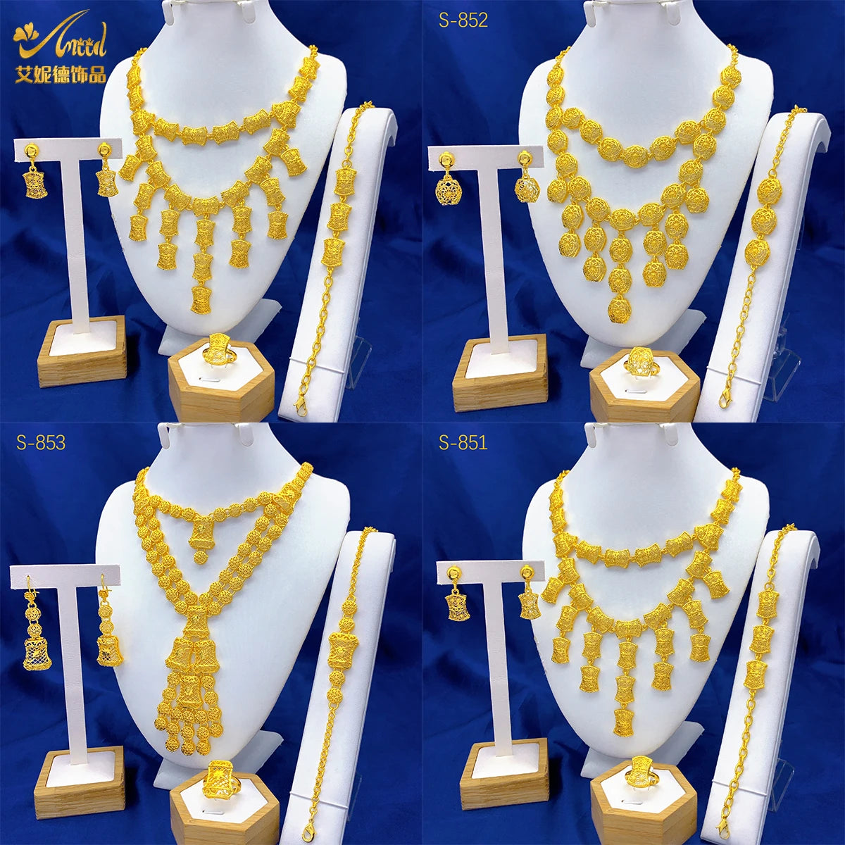 Luxury Dubai 24K Gold Color Two layer Necklace Jewelry Set For Women Bridal Nigerian Indian African Wedding Party Gift
