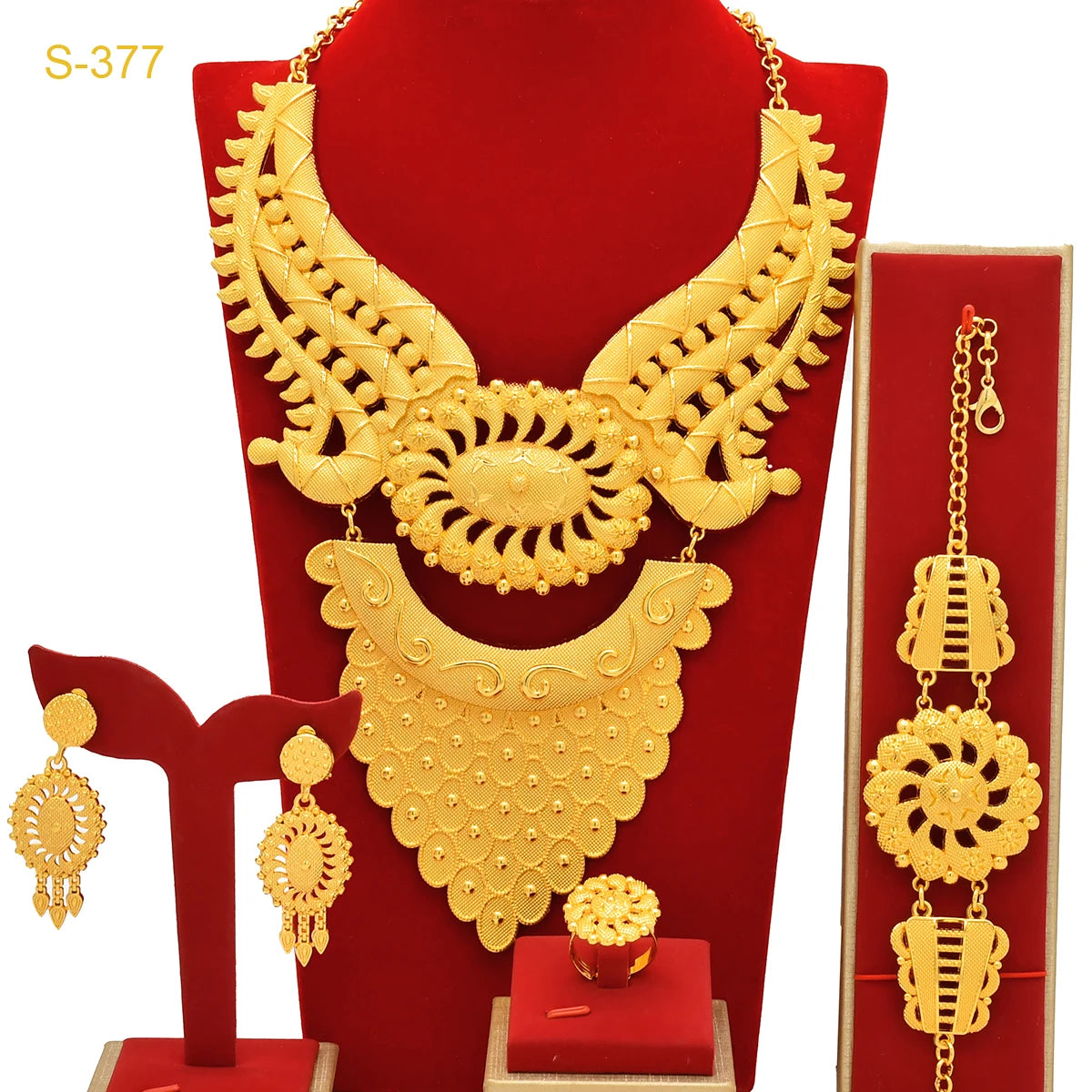 Indian Big 24k Gold Plated Jewelry Set For Women Party Dubai African Necklace Sets Bridal Wedding Gifts Arabic Jewelry Sets