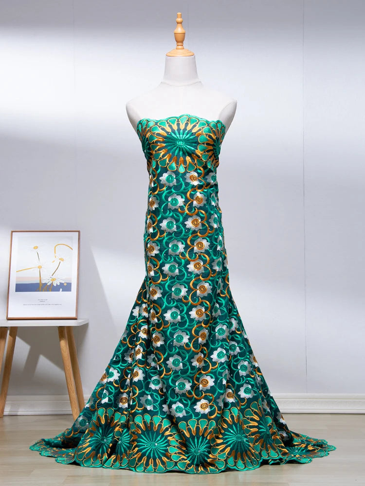 2024 High Quality Cotton Swiss Voile Lace with Crystal African Embroidered Lace Fabric for Sew Wedding Party Women Dress TY3052