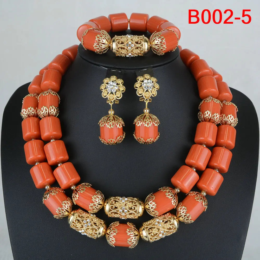 Luxury Dubai Artificial Coral Necklace Set Nigerian Wedding African Beads Jewelry Set Accessor