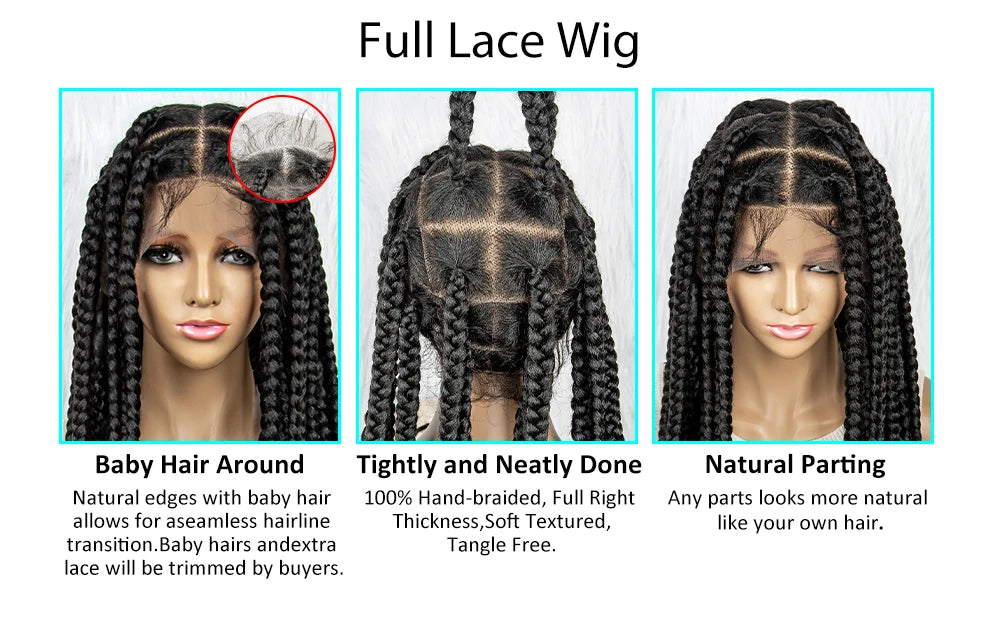 HD Full Lace Braided Wigs for Black Women Box Braids Synthetic Lace Front Wig Big Square Knotless Box Braids With Baby Hair
