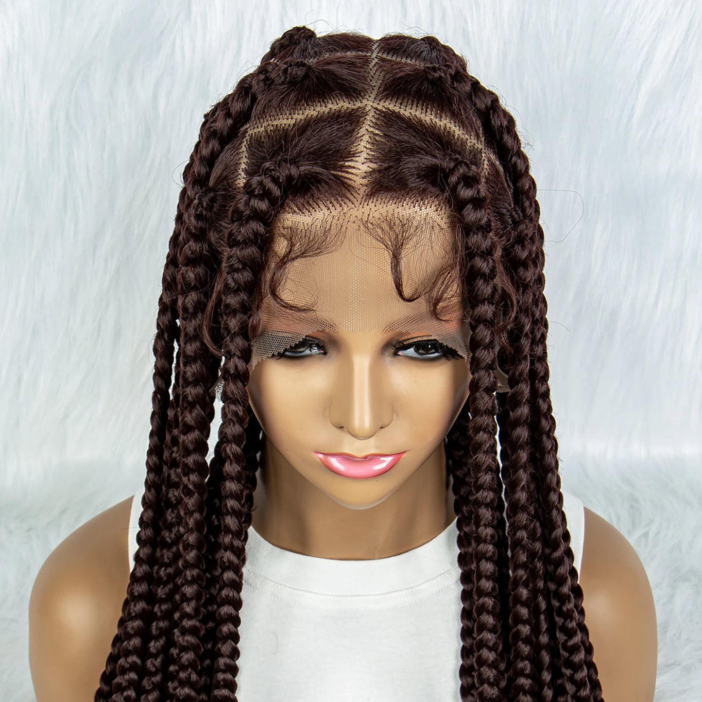 HD Full Lace Braided Wigs for Black Women Box Braids Synthetic Lace Front Wig Big Square Knotless Box Braids With Baby Hair