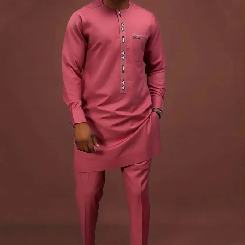 New Two-pieces Men's Dashiki Long Sleeve Top Pant Sets African Traditional Clothes Men's Luxury Kaftan Outfits Elegant Men Suits