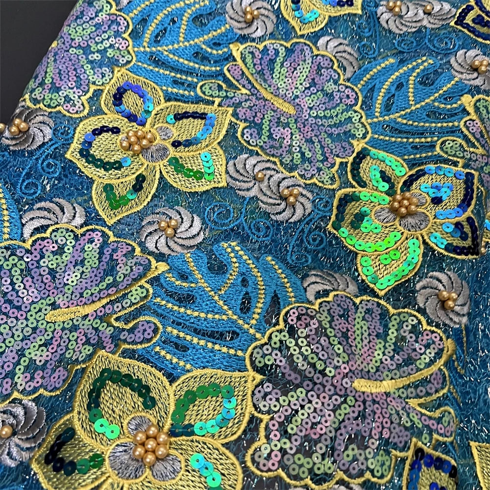 Nigerian Tulle Lace Fabric with Sequins Embroidery, High Quality, African Sewing, Guipure Net Cloth, Prom Dresses, 5Yards