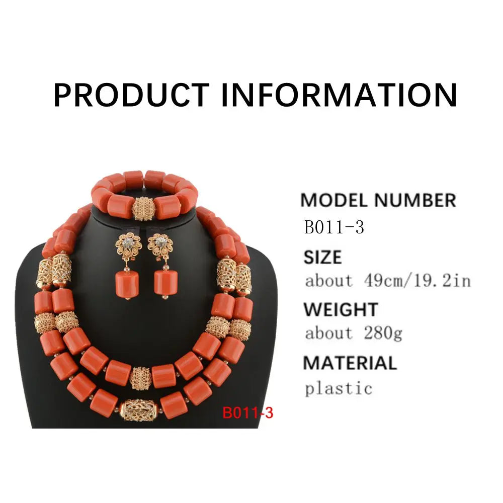 African Beads Wedding Necklace Set Artificial Coral Beads Jewelry Set Wholesale Nigeria Bride Wedding