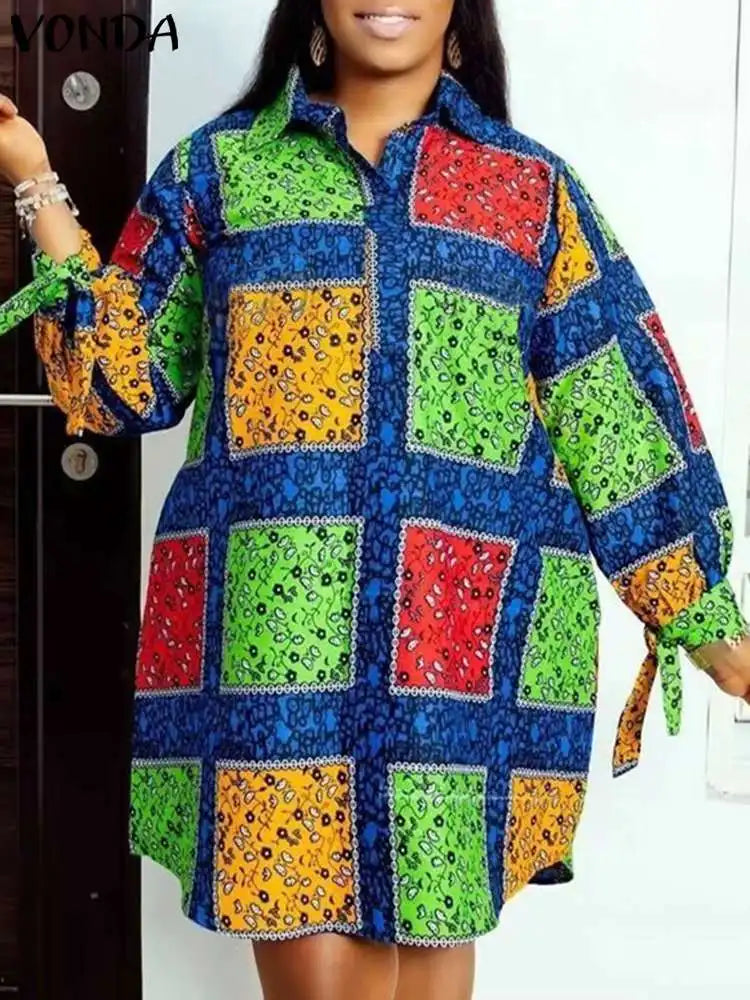 VONDA Plus Size 5XL Women Autumn Long Sleeve Printed Dress 2025 Bohemian Party Sundress Vintage A-Line Vestidos Loose Robe