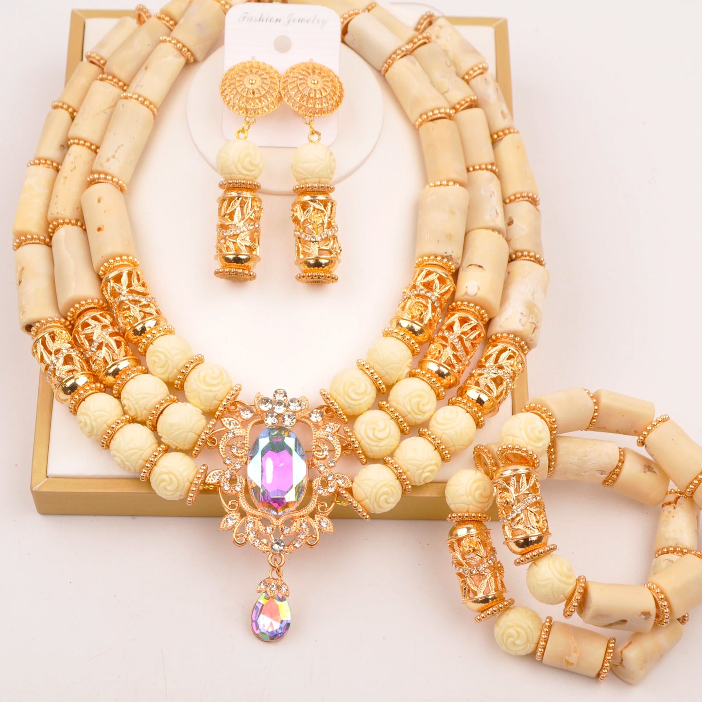 Orange Nigerian Artificial Coral Bead Necklace African Jewelry Sets