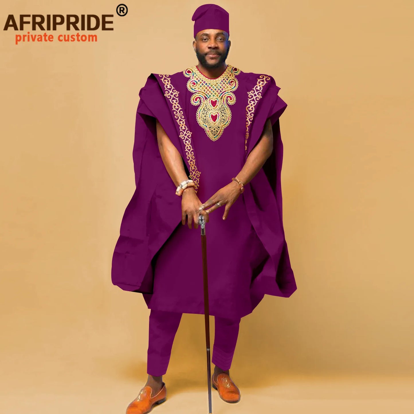 African Men`s Clothing Embroidery Agbada Shirts Pants and Hats 4 Piece Set Traditional Garments for Wedding Evening A2216066