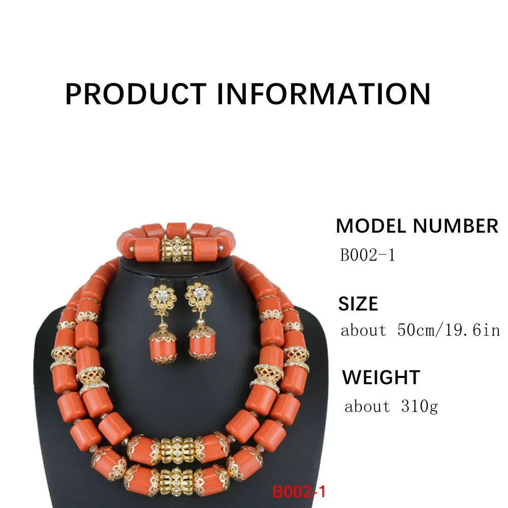 Luxury Dubai Artificial Coral Necklace Set Nigerian Wedding African Beads Jewelry Set Accessor
