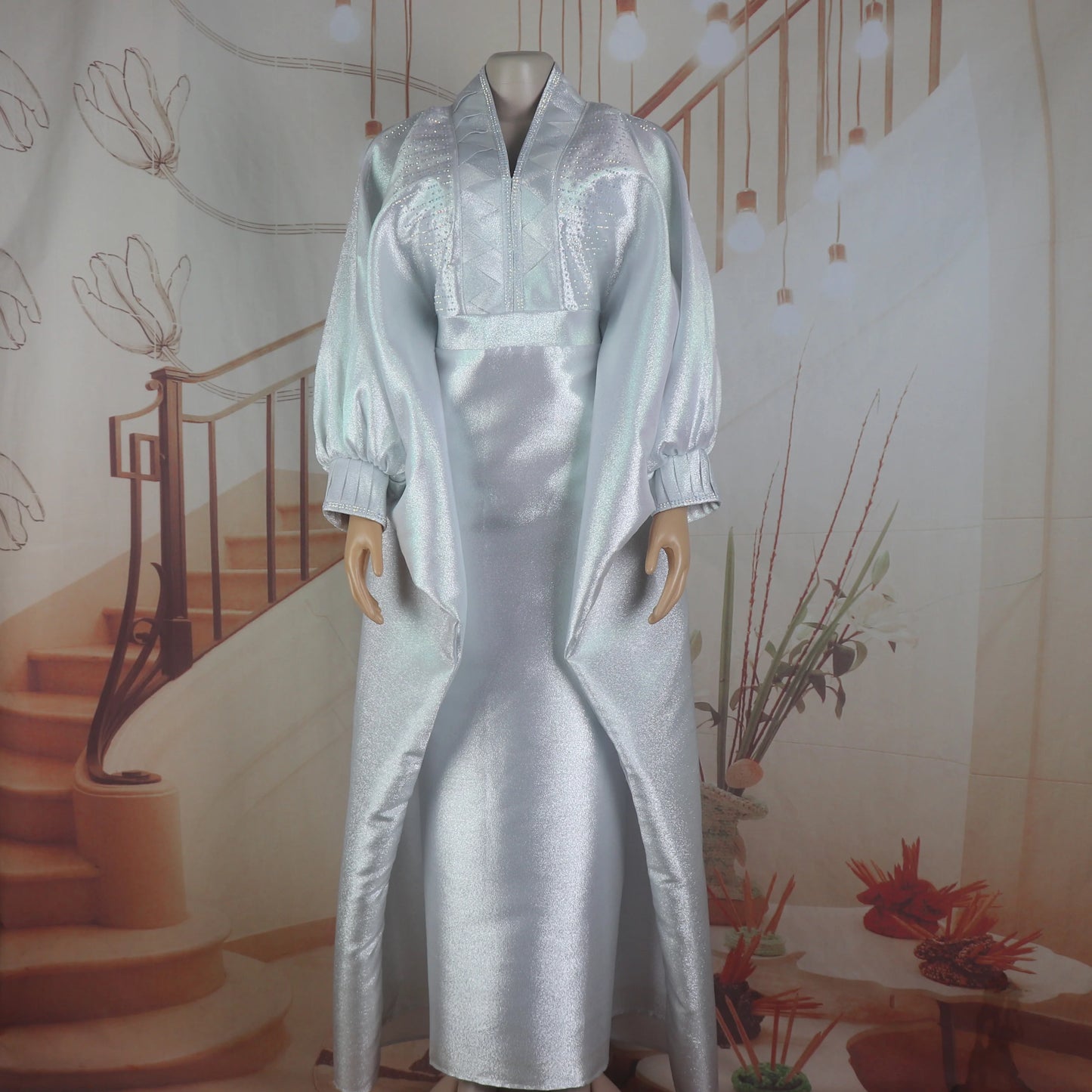 fashion turkey dresses for woman luxury elegant 2025 V-neck rhinestones dresses for church boubou  african dresses