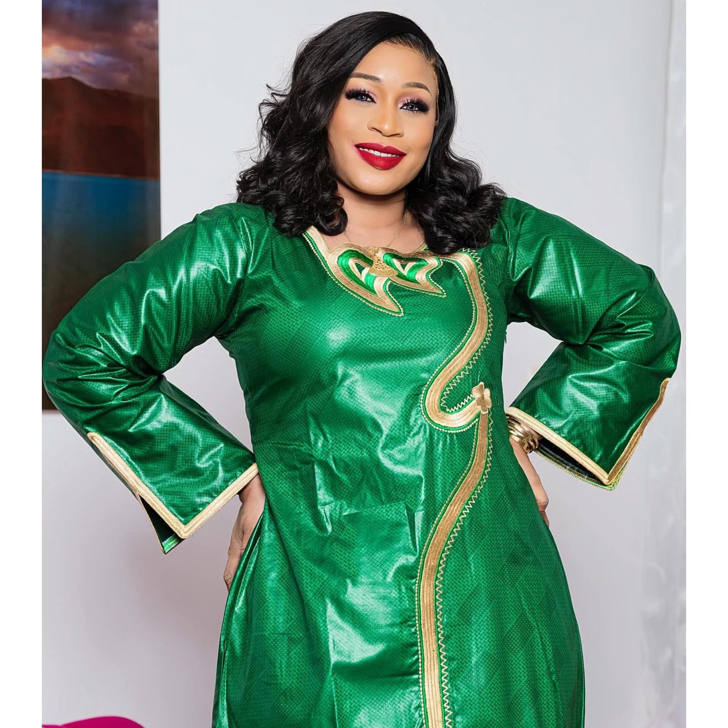 African Attire For Women Bazin Riche Embroidery Plus Size Elegant Party Church Dress