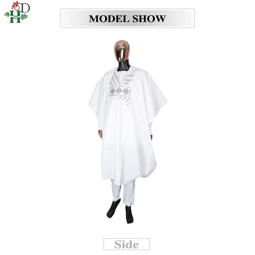H&D African clothes For Men Embroidered Robes Dashiki Shirt Pants 3PCS Set Muslim Ramadan Thobe Wedding Festivals Christmas Gown