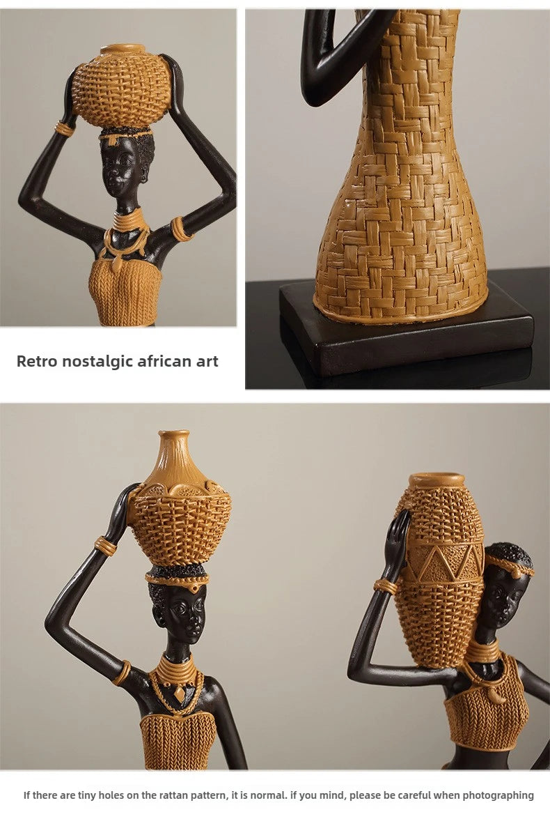African Girl Home Ethnic Style Craft Resin Ornament Creative Gift Living Room Study Office Desk Character Decoration home decor