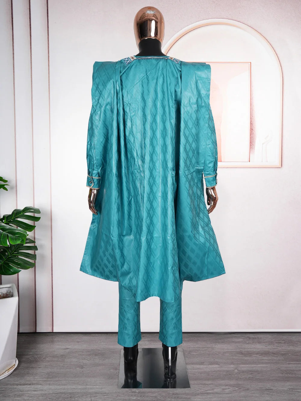 H&D South African Traditional Wear Formal Attire Bazin Riche Dashiki Green Shirt Pants Robe Suit Agbada Men's wedding party 2024