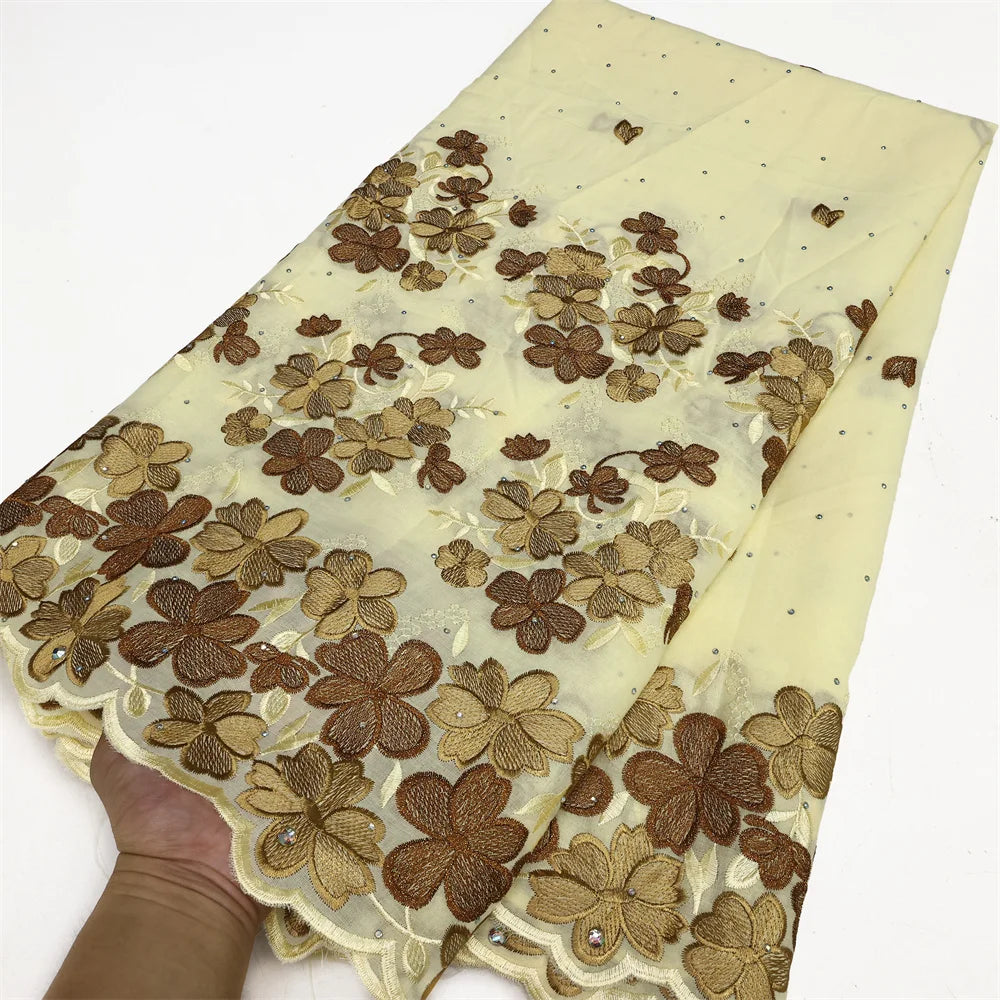 Latest 2025 High Quality African Nigerian Tulle Lace Fabric Cotton Damask Guipure Formal Prom Party Gown Dress 5Yards