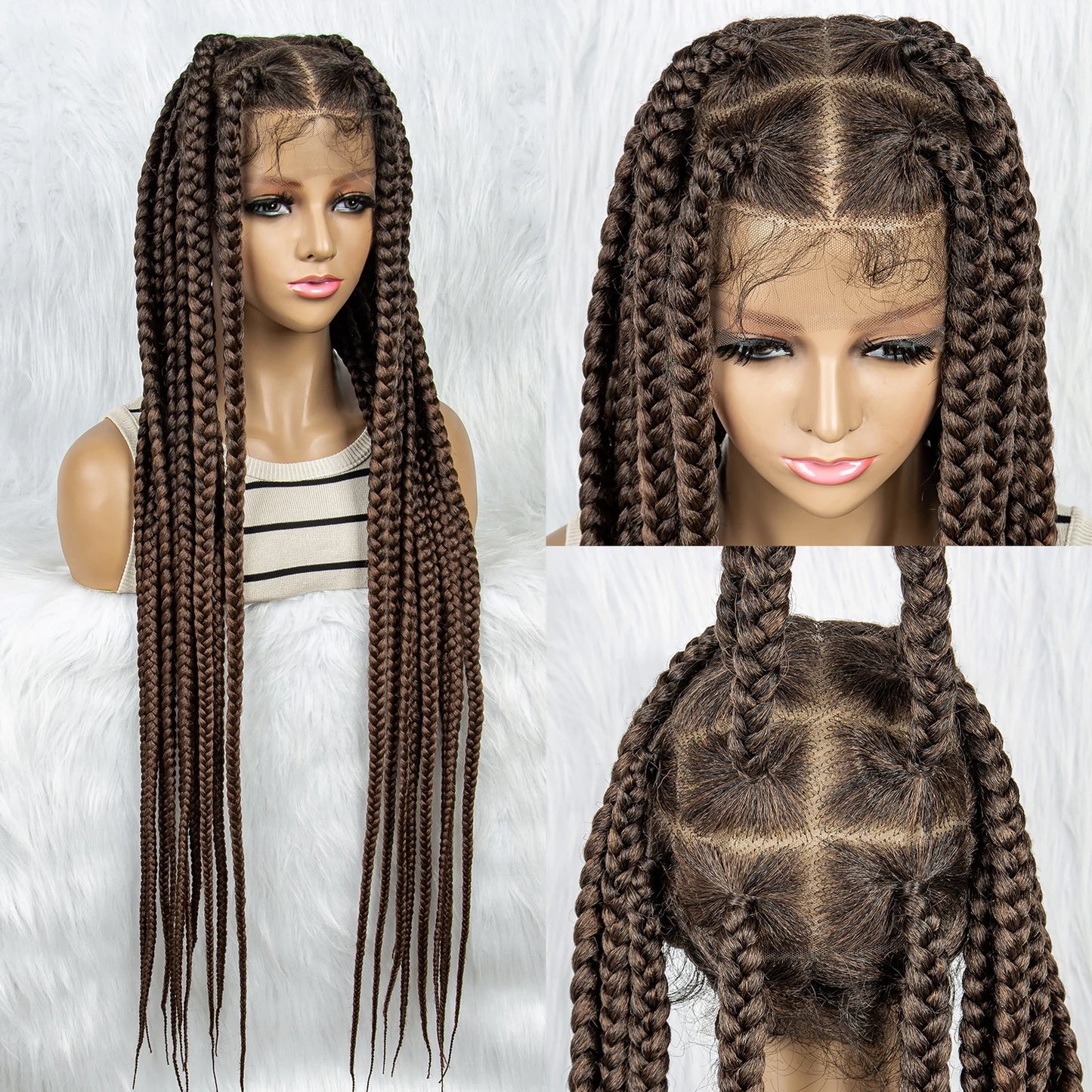 HD Full Lace Braided Wigs for Black Women Box Braids Synthetic Lace Front Wig Big Square Knotless Box Braids With Baby Hair
