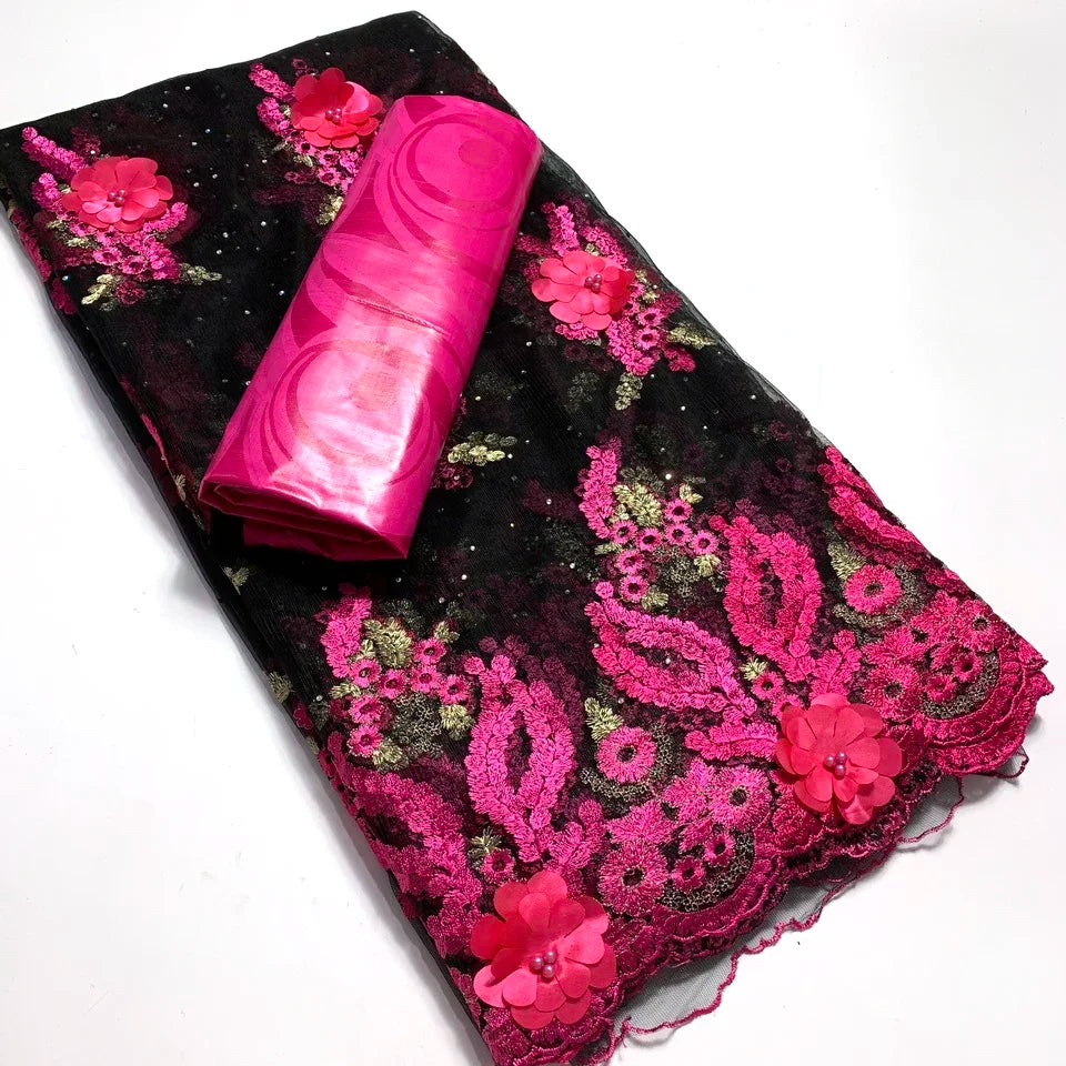 2.5+2.5 Yards African Bazin Riche Original 2024 High Quality Lace Fabric for Sewing 3d Nigerian Embroidered Wedding Material