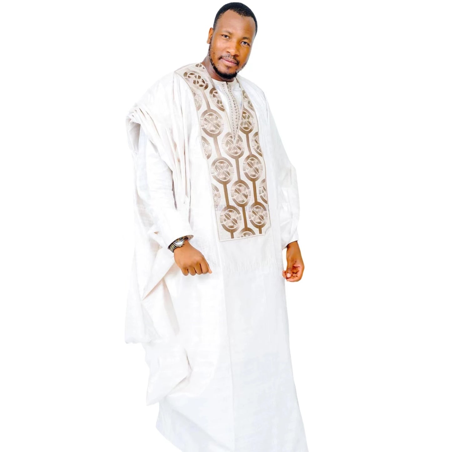 African Clothing For Men Traditional Bazin Riche Embroidery Design Top Long Sleeve 3 Piece Set