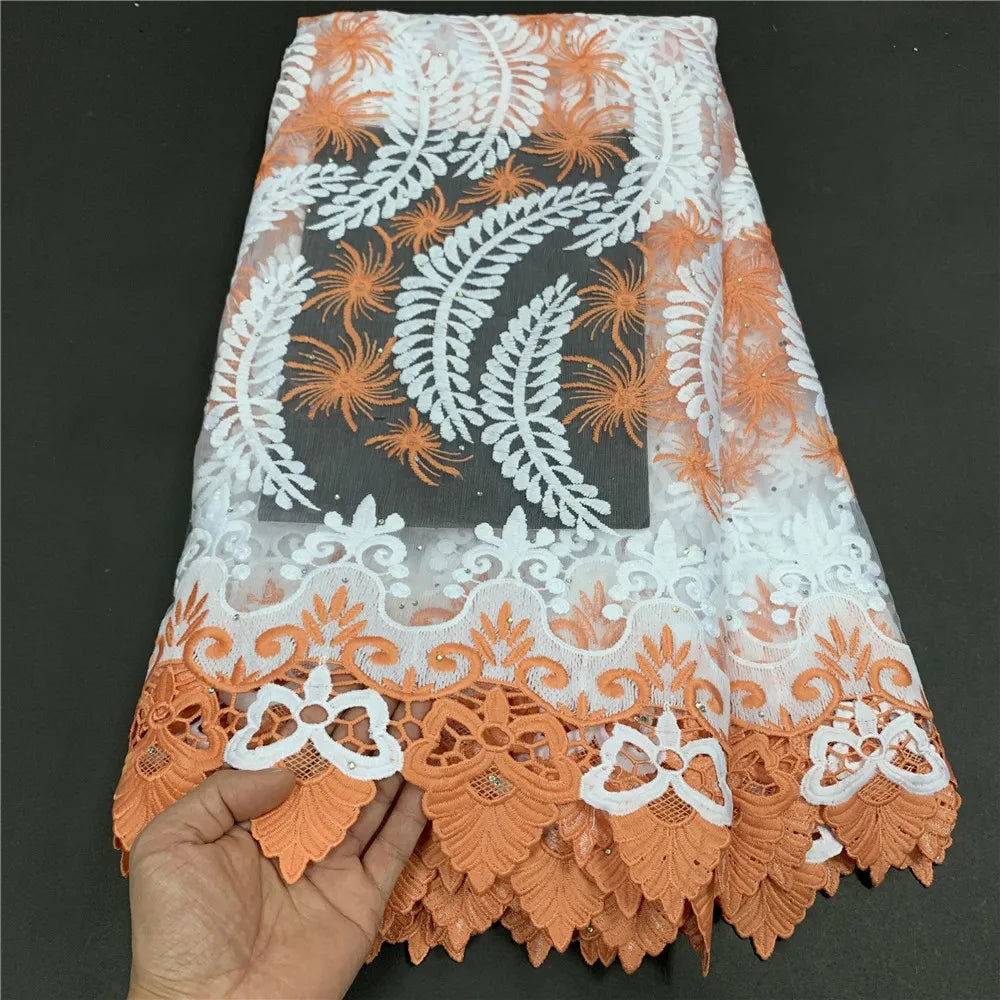 High Quality African Lace Fabric, Embroidery Tulle Cotton, French Wedding Party Dress, Guipure Sequins, 2.5Yards, Latest 2024