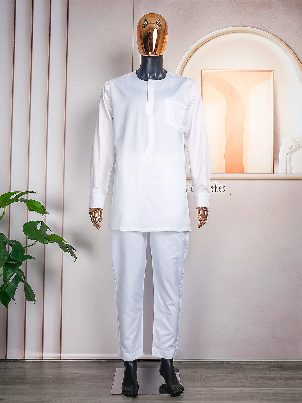 H&D African Clothes for Men White Tradition Wedding Party Clothing Robe Embroidery Shirt Pants 3 Pcs Set Dashiki Agbada Ramadan