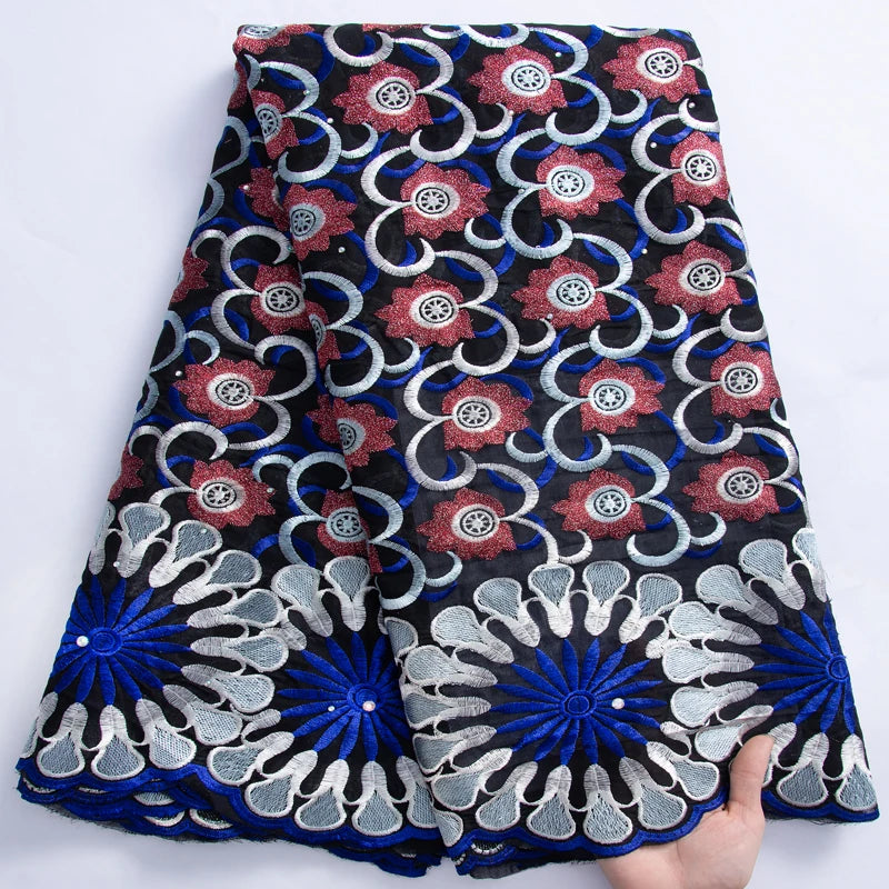 2024 High Quality Cotton Swiss Voile Lace with Crystal African Embroidered Lace Fabric for Sew Wedding Party Women Dress TY3052