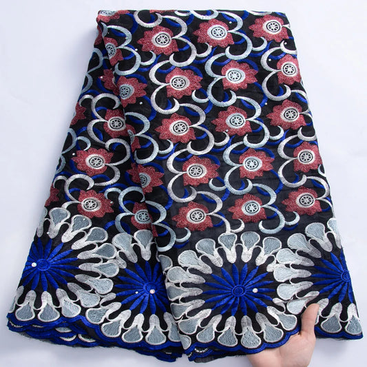 2025 High Quality Cotton Swiss Voile Lace with Crystal African Embroidered Lace Fabric for Sew Wedding Party Women Dress TY3052