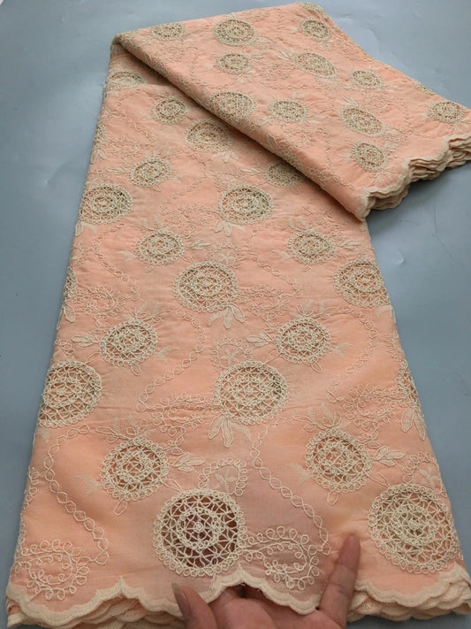 Blush Pink Swiss Voile Lace Fabric | Delicate White Rosette Bouquets & Filigree Tendrils | Petal-Hem Luxury Couture  S4371