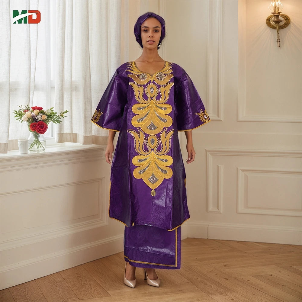 MD African Clothes For Women 2 PCS Sets Tops And Skirts Suits Bazin Riche Gown Dashiki Ankara Turkey Outfits Plus Size Dresses
