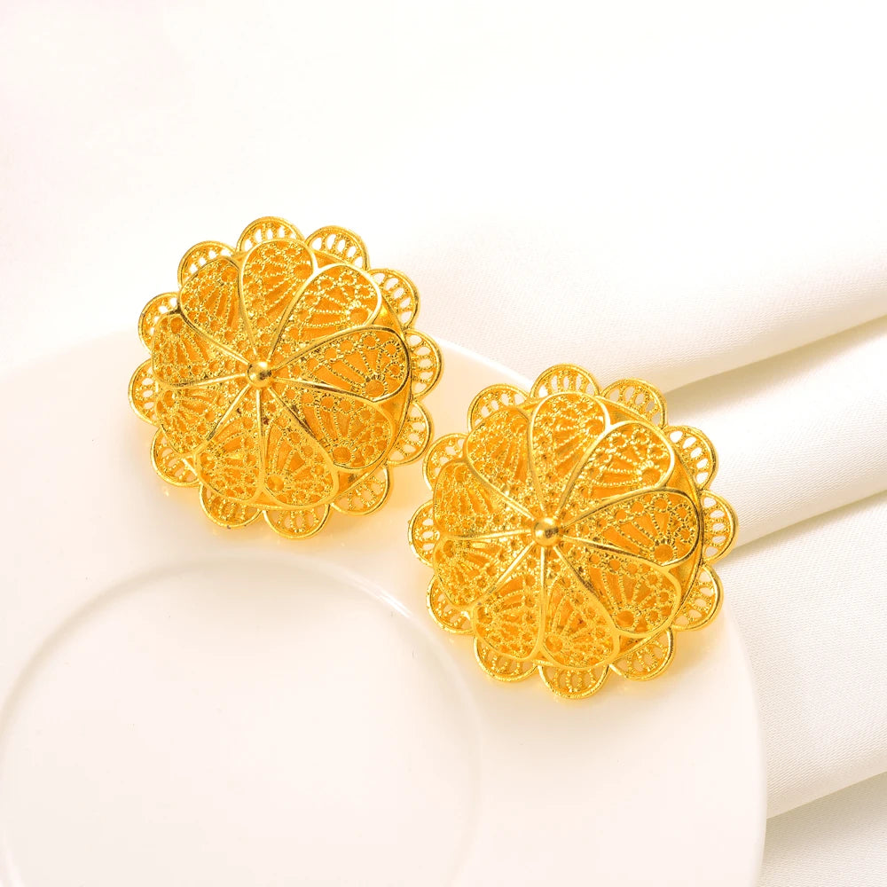 Ethiopian Gold Plated Bridal Jewelry Sets Necklace Earrings Bangle Ring Gifts Wedding Jewellery Set For Women