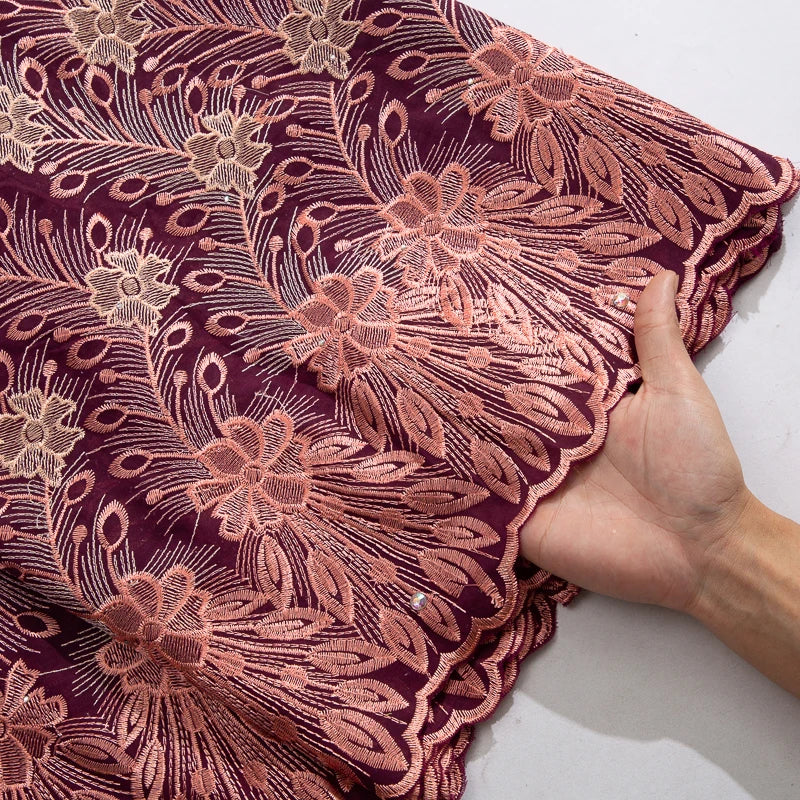 2024 African Cotton Lace Fabric High Quality Nigerian Stones Cotton Lace Fabric Swiss Voile Lace For Women Wedding Dress TY3806