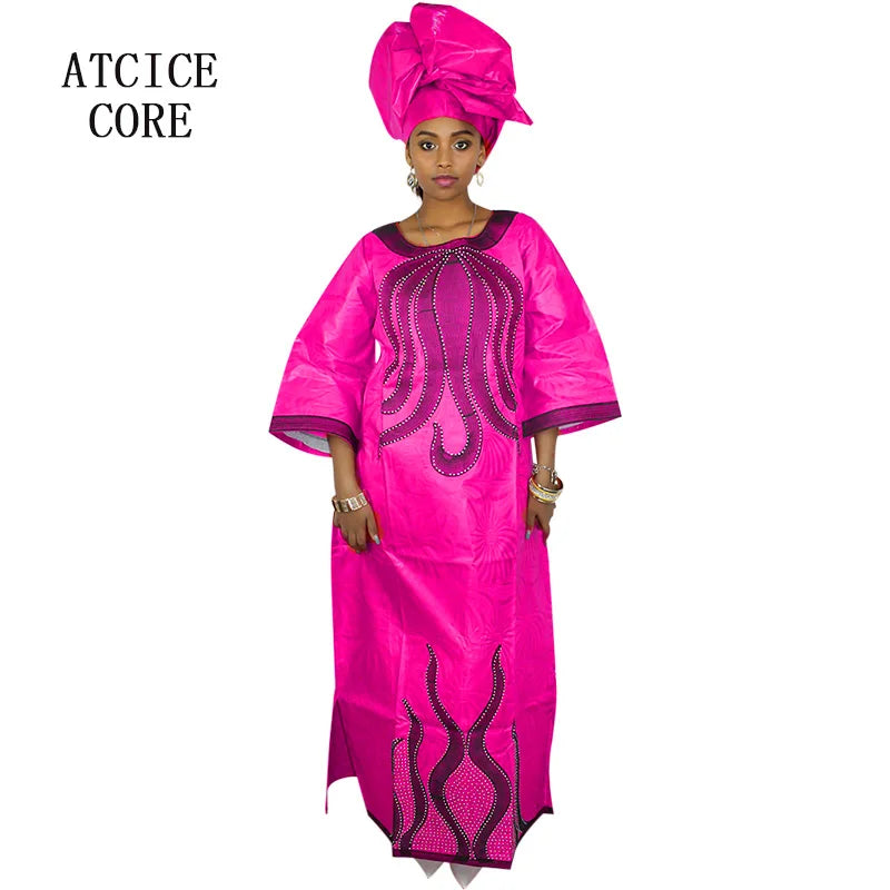 African Dre ss for Women Plus Si ze Embroidery Weddi ng Guest Long Maxi Dress with Scarf