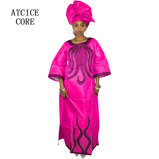 African Dre ss for Women Plus Si ze Embroidery Weddi ng Guest Long Maxi Dress with Scarf
