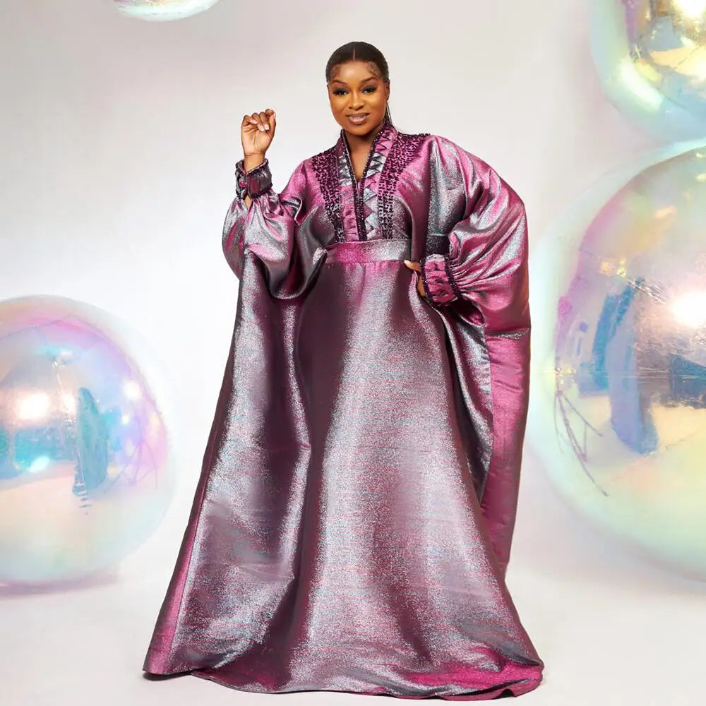 fashion turkey dresses for woman luxury elegant 2025 V-neck rhinestones dresses for church boubou  african dresses