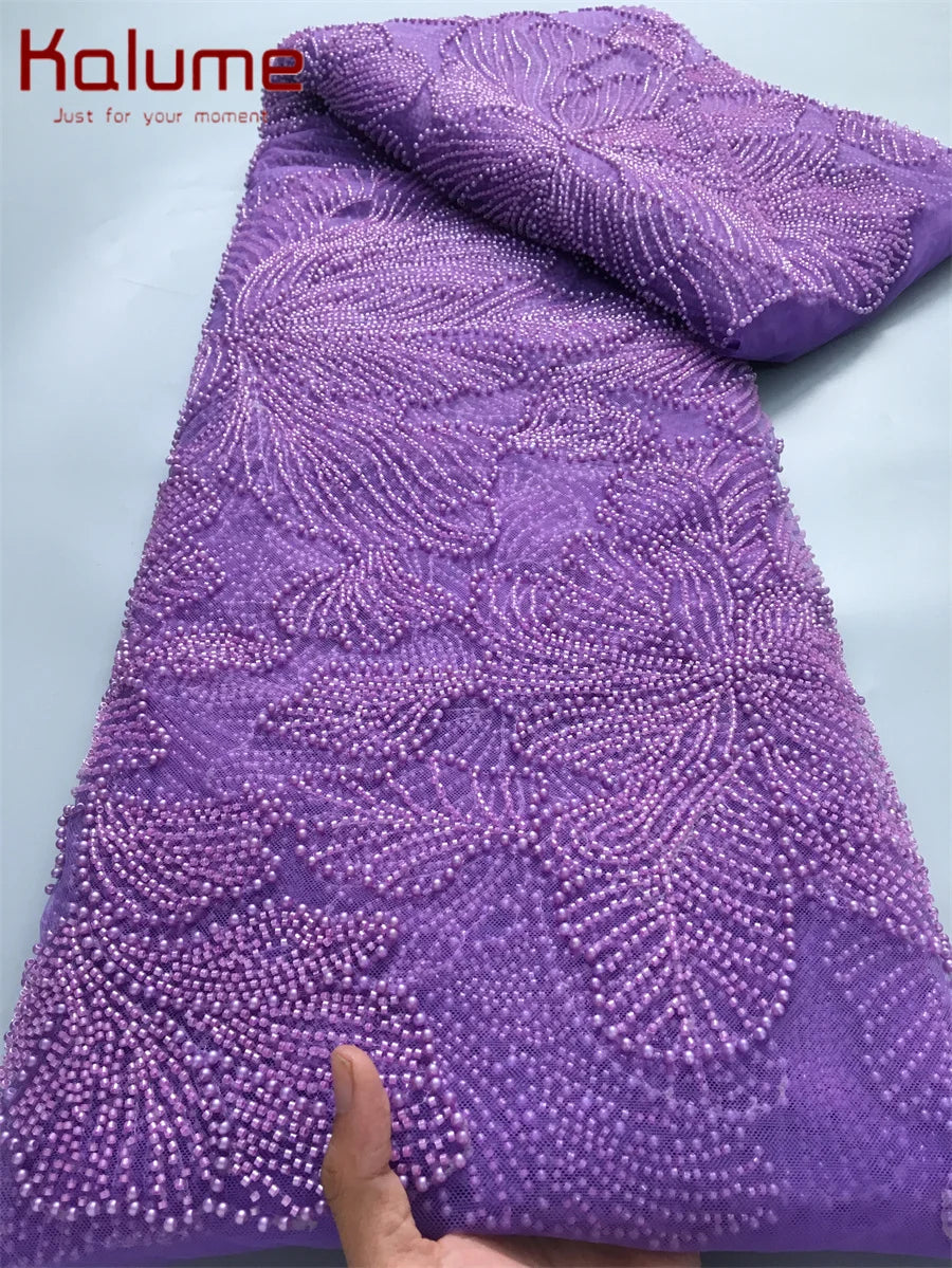 Kalume Green French Mesh Lace Fabric Beads African Lace Fabrics Nigerian Mesh Lace Fabric For Diy Dresses Party Wedding F4034