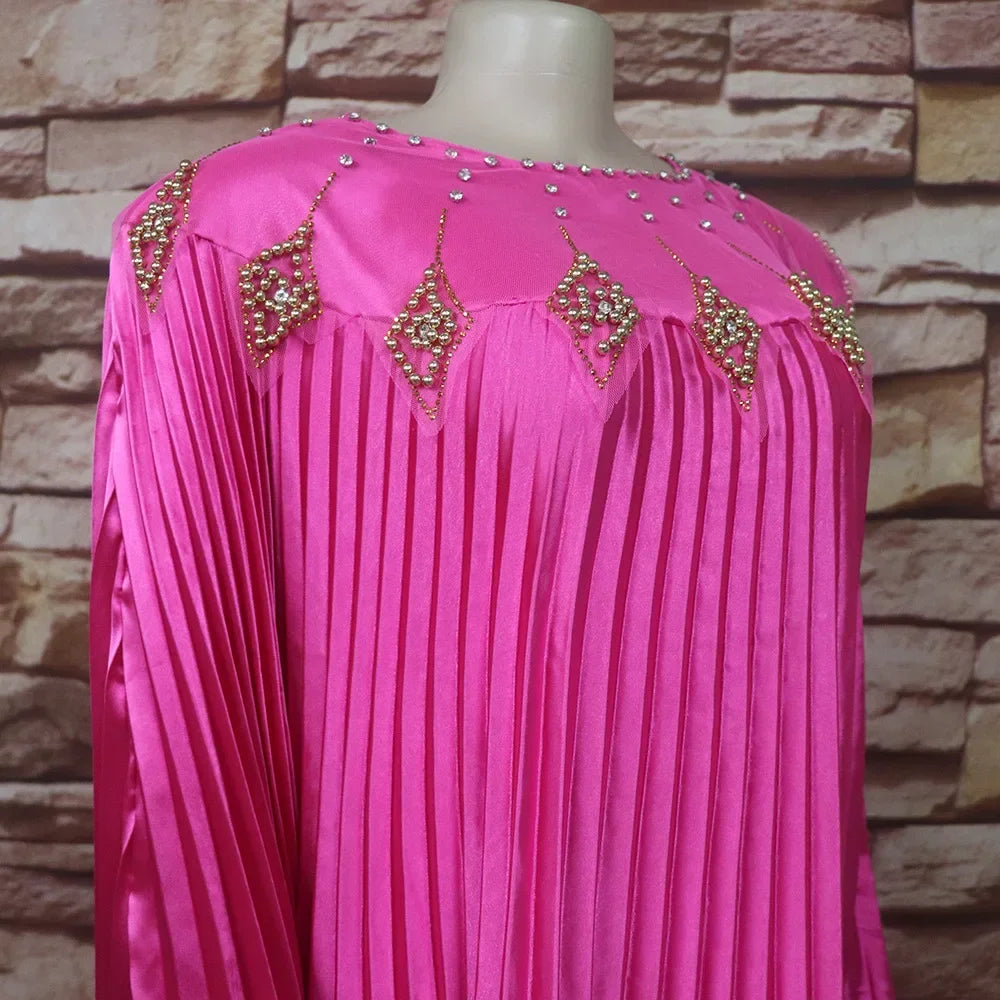 2024 Plus Size African Dresses for Women Summer Fashion Africa Long Sleeve Pleated Long Maxi Dress Gowns Kaftan Africa Clothing