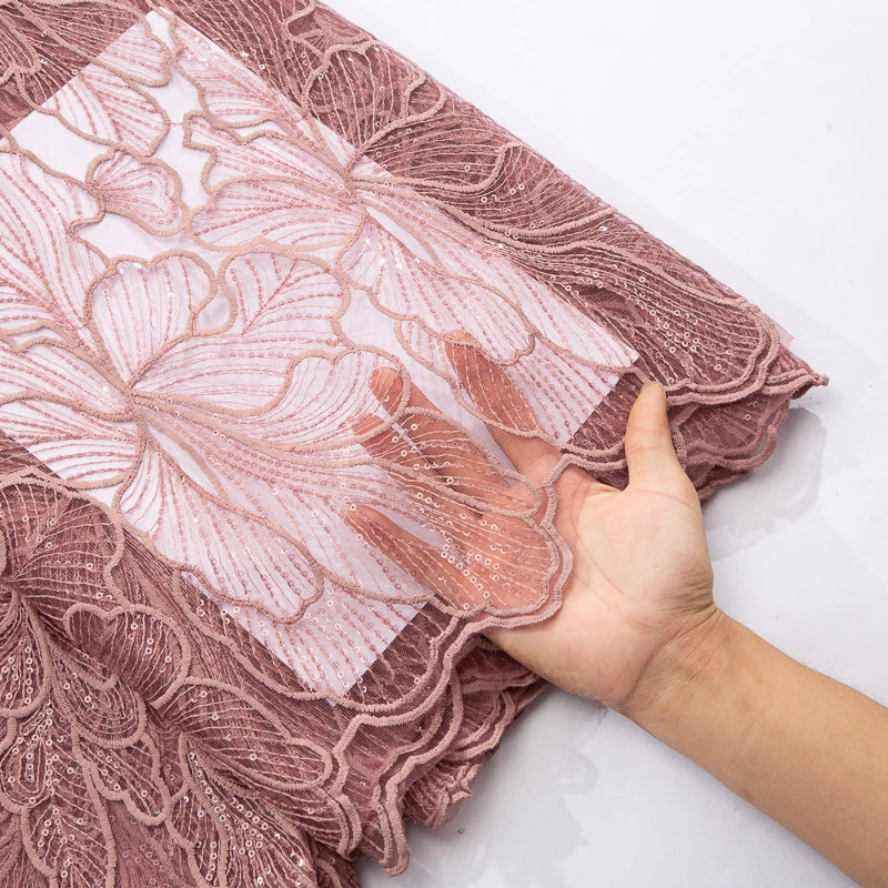 African Milk Silk Mesh Lace with Sequins 2025 French Net Lace Fabric Sewing Embroidered Lace Tulle Nigerian Women Wedding Dress