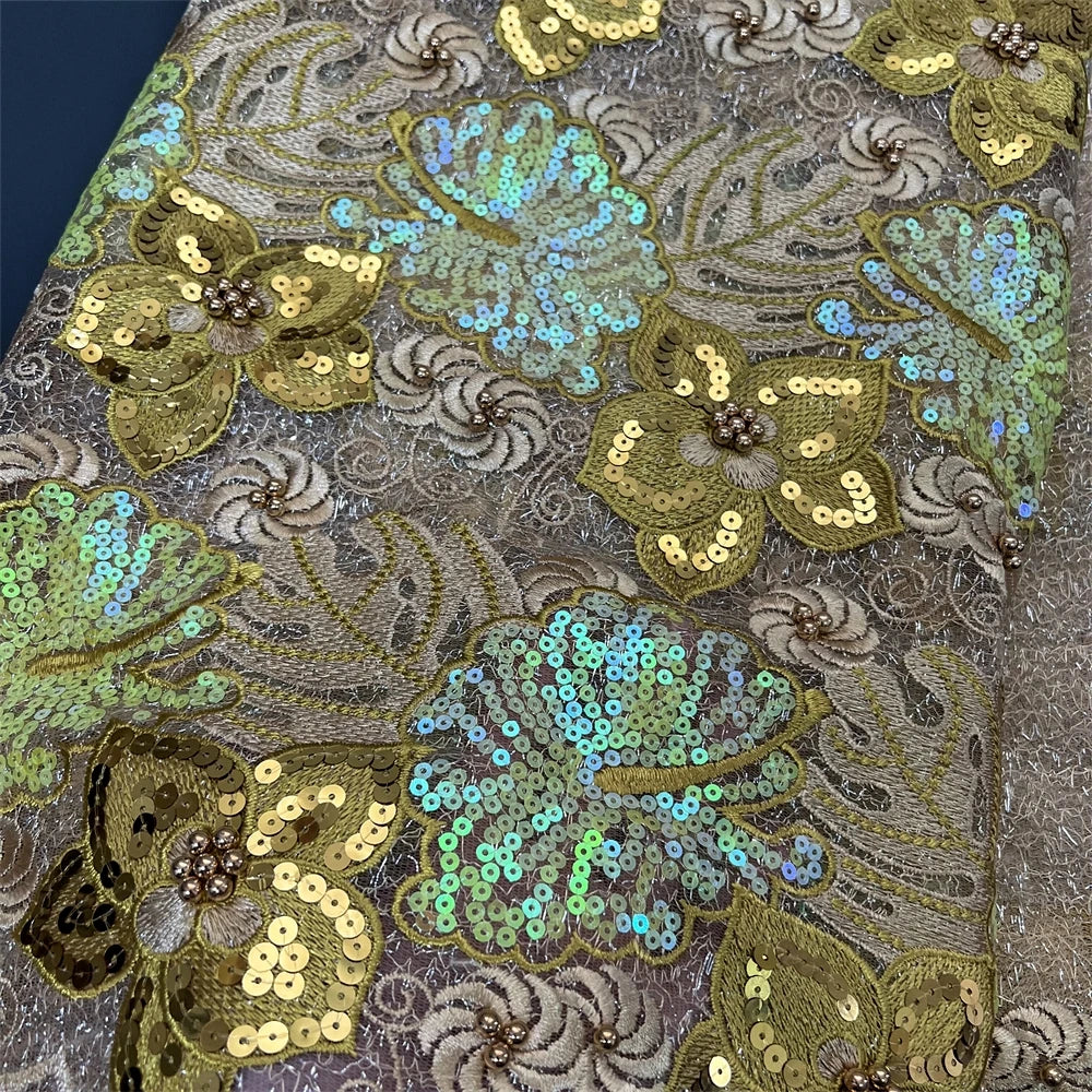 Nigerian Tulle Lace Fabric with Sequins Embroidery, High Quality, African Sewing, Guipure Net Cloth, Prom Dresses, 5Yards