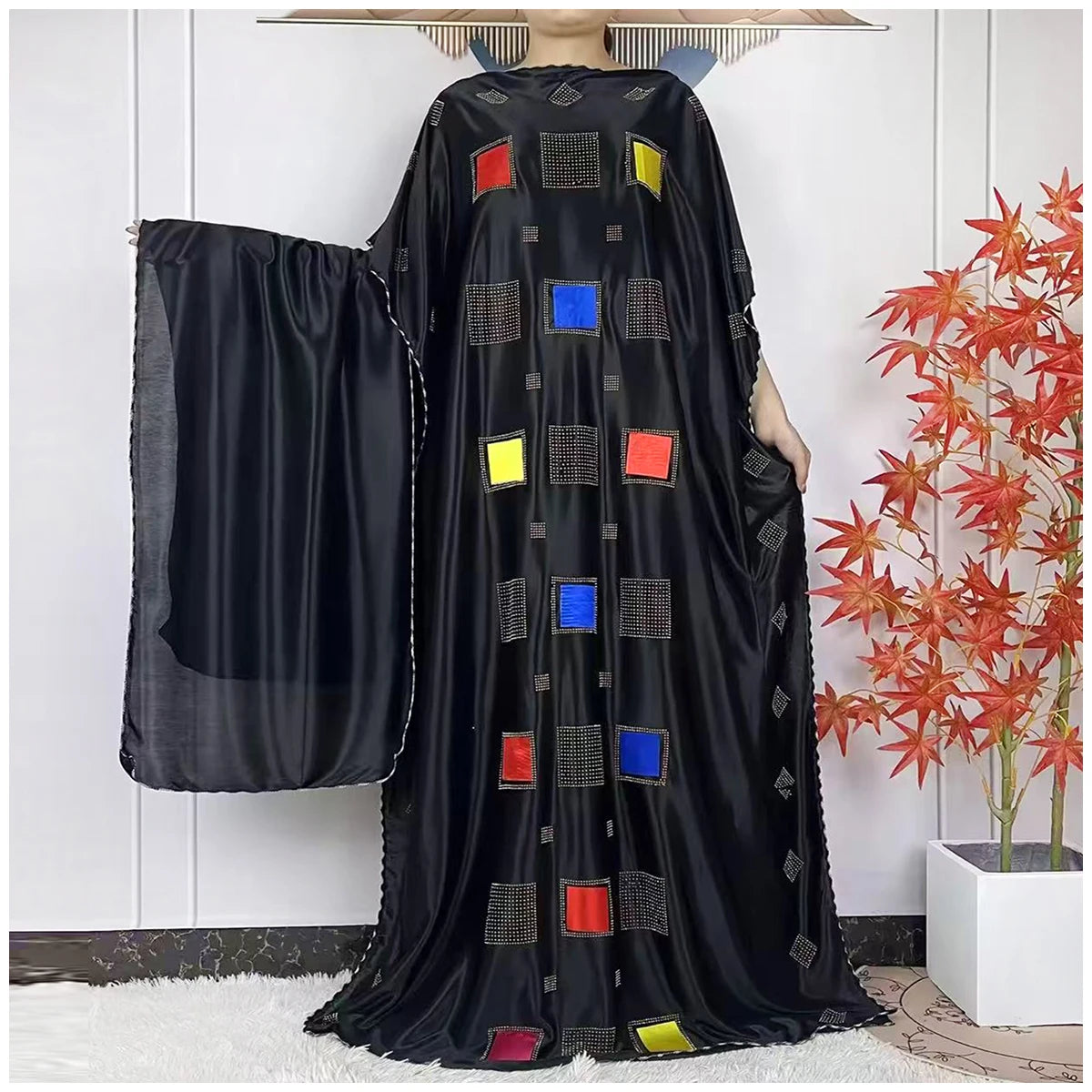 African Abaya For Women Kaftan islamic Clothing With Scarf African Women Dress Inlaid Mubarak Dubai Femme Luxury Muslim Dress