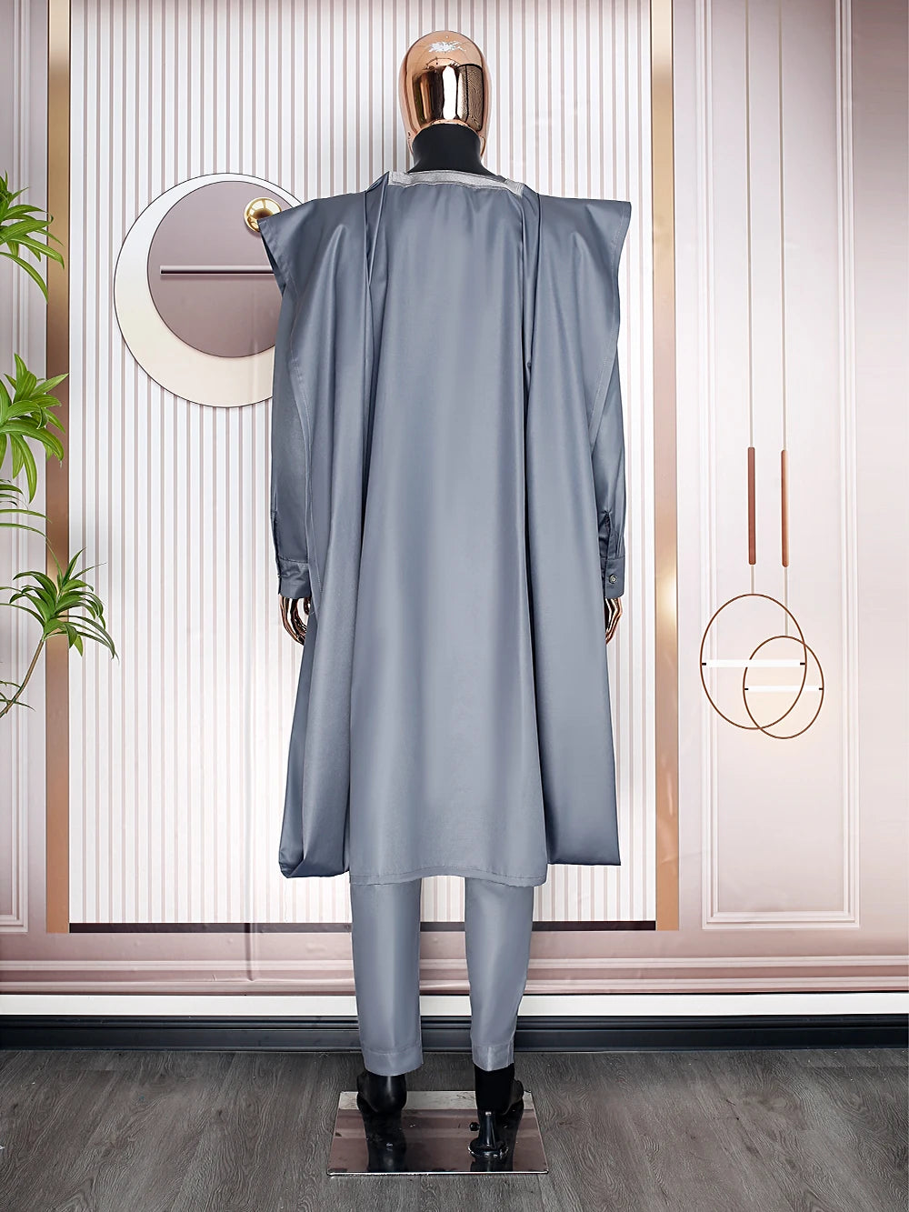 H&D South African Traditional Wear Formal Attire Bazin Riche Dashiki Gray Shirt Pants Robe Suit Agbada Men's wedding party 2024