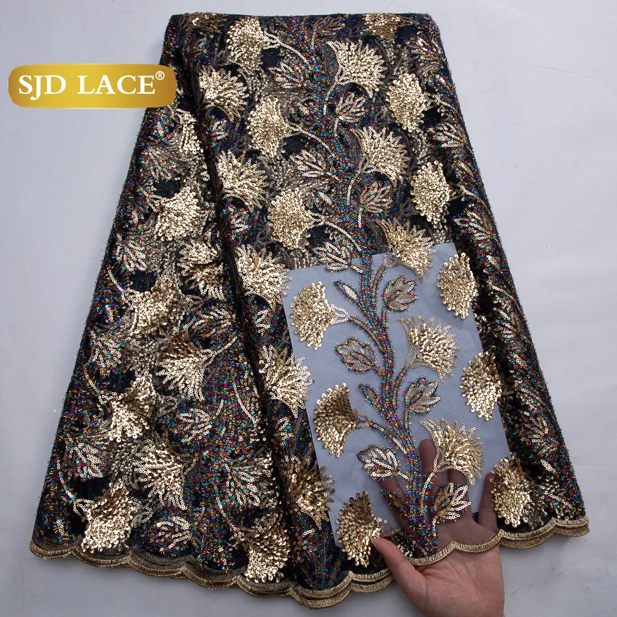 SJD LACE African Green Sequins Mesh Woman Lace Fabric High Quality 2025 Nigerian French Net Lace for Sewing Wedding Dresses 3735