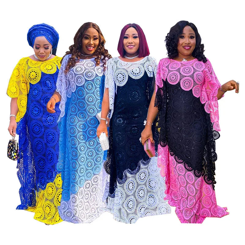 African Party Dresses for Women Elegant Lace Africa Clothing New Muslim Fashion Abayas Dashiki Robe Kaftan Long Maxi Dress 2023
