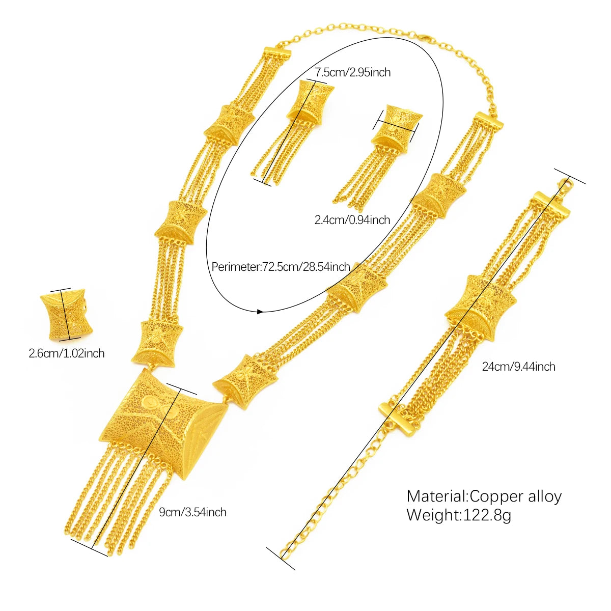 ANIID Dubai 24K Gold Color Long Jewelry Sets Wedding African Necklace Earrings For Women Nigerian Indian Bridal Set Party Gifts