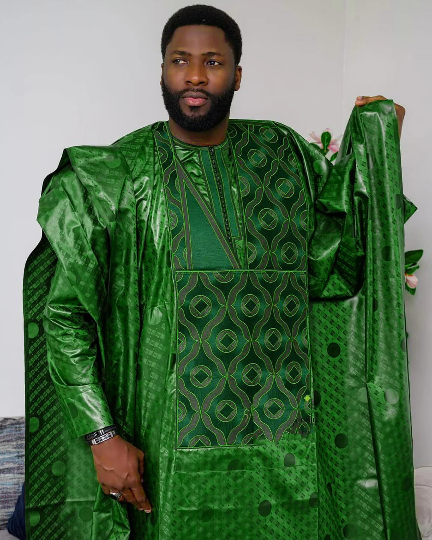 African Clothes For Men Traditional Bazin Riche Embroidery Design Top Long Sleeve 3 Piece Set