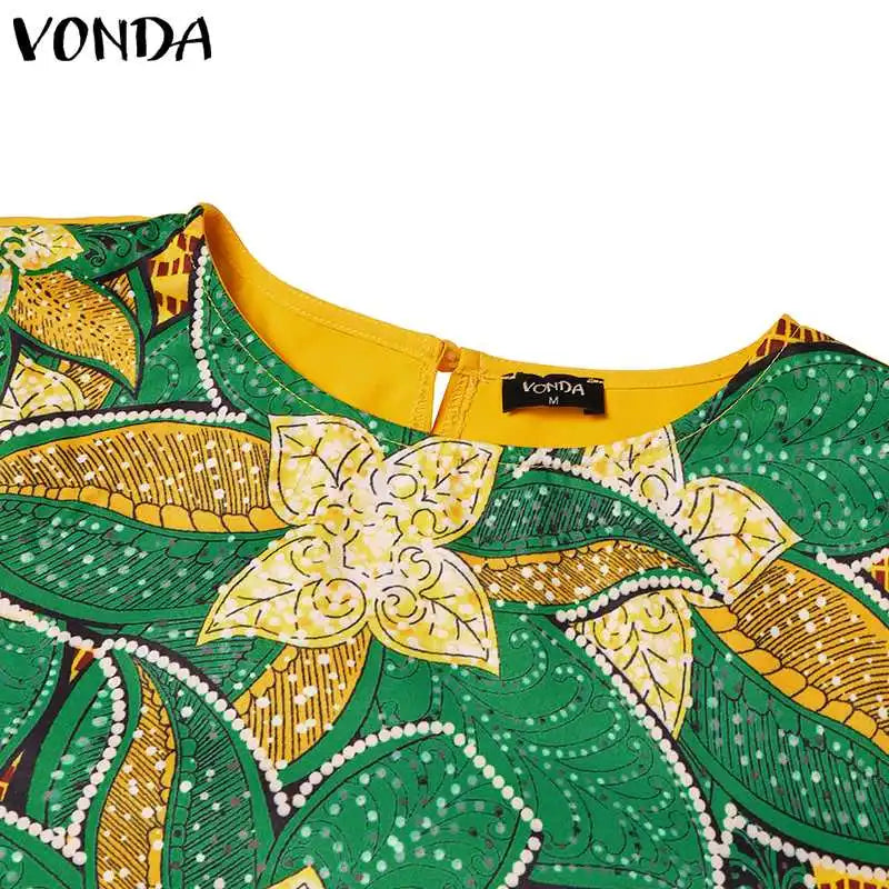 VONDA 2024 Fashion Women Elegant Maxi Dress Vintage Printed 3/4 Flare Sleeve Sundress Party Long Dress Casual Vestido Loose Robe