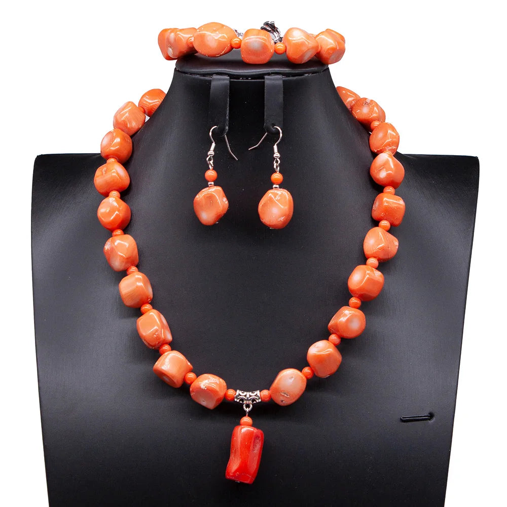 Long Fashion Wedding Beads Necklace White Artificial Coral Bridal Jewelry Sets African Beads Jewelry Set  ABK261