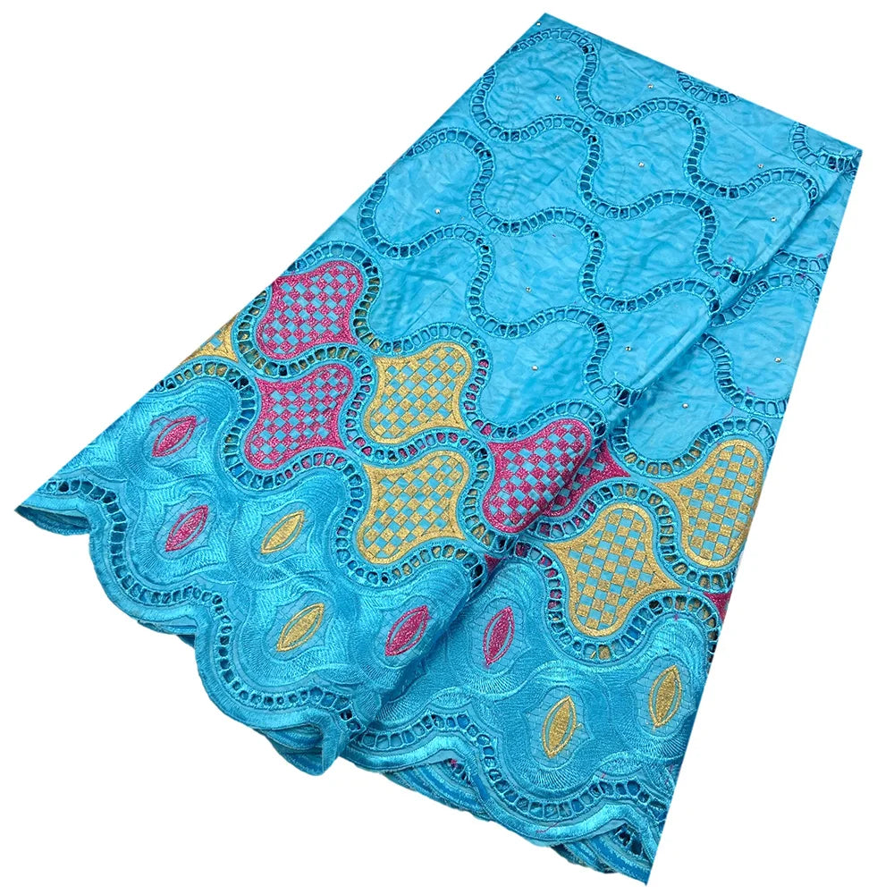 African Bazin Riche Fabric for Dress, African Lace Fabric, Nigerian Embroidery, 100% Cotton, 2.5Yards, F05, Latest