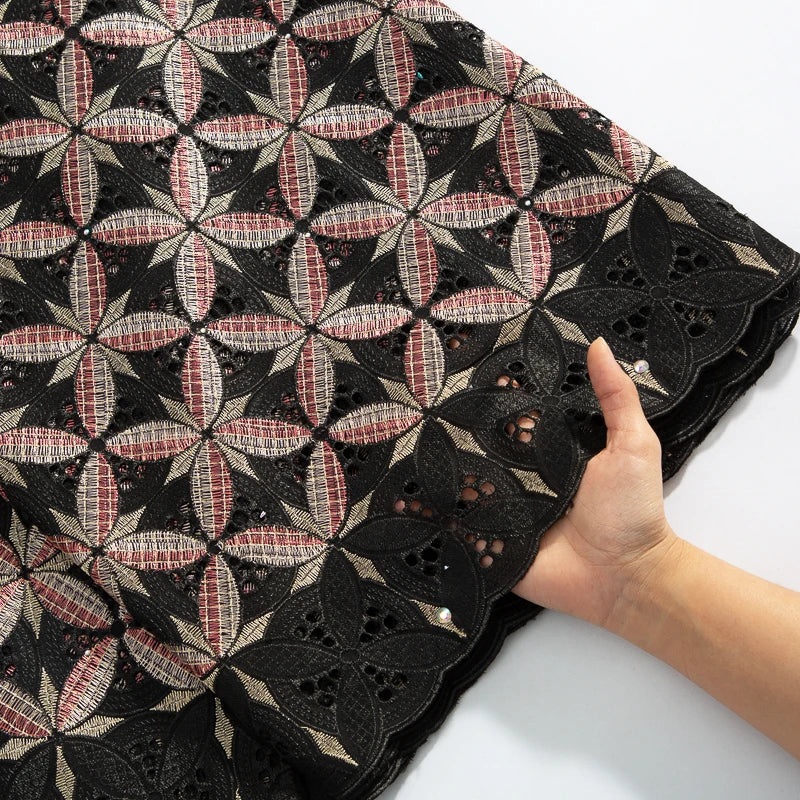 Kalume African Cotton Lace Fabric With Stones 2025 High Quality Embroidery Swiss Voile Lace In Switzerland For Dresses F4149